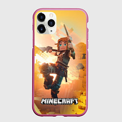 Чехол iPhone 11 Pro матовый Персонаж Minecraft ниндзя, цвет: 3D-малиновый