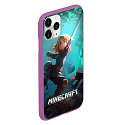 Чехол iPhone 11 Pro матовый Персонаж Minecraft с мечом, цвет: 3D-фиолетовый — фото 2