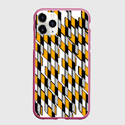 Чехол iPhone 11 Pro матовый Киберпанк узор чёрно-жёлтый на белом фоне, цвет: 3D-малиновый