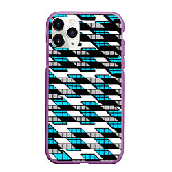Чехол iPhone 11 Pro матовый Синие треугольники и квадраты на белом фоне, цвет: 3D-фиолетовый