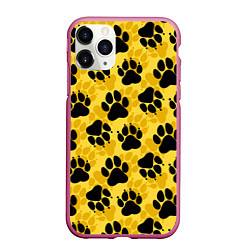 Чехол iPhone 11 Pro матовый Dogs paws, цвет: 3D-малиновый