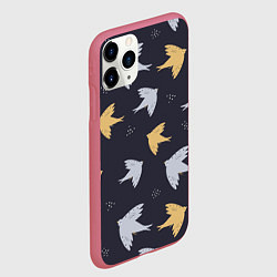 Чехол iPhone 11 Pro матовый Узор с птицами, цвет: 3D-малиновый — фото 2