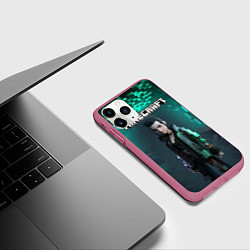 Чехол iPhone 11 Pro матовый Minecraft cyberpunk green neon, цвет: 3D-малиновый — фото 2
