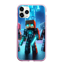 Чехол iPhone 11 Pro матовый Minecraft - ai art neon, цвет: 3D-розовый