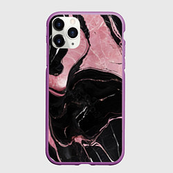 Чехол iPhone 11 Pro матовый Черно-розовый мрамор, цвет: 3D-фиолетовый
