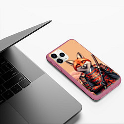 Чехол iPhone 11 Pro матовый Лис самурай, цвет: 3D-малиновый — фото 2