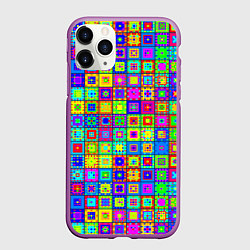 Чехол iPhone 11 Pro матовый Узор из разноцветных квадратов, цвет: 3D-фиолетовый