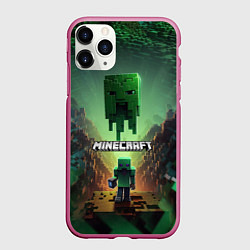 Чехол iPhone 11 Pro матовый Minecraft зеленая летящая голова, цвет: 3D-малиновый