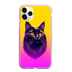 Чехол iPhone 11 Pro матовый Кот чёрный с золотыми глазами, цвет: 3D-розовый