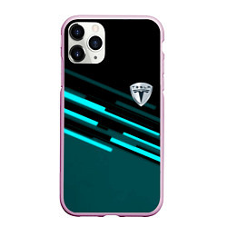 Чехол iPhone 11 Pro матовый Tesla sport geometry car, цвет: 3D-розовый