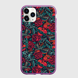 Чехол iPhone 11 Pro матовый Старинные флэш татуировки, цвет: 3D-фиолетовый