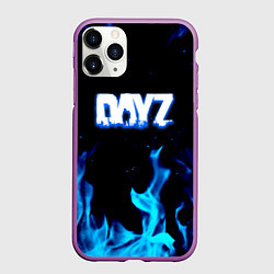 Чехол iPhone 11 Pro матовый Dayz синий огонь лого, цвет: 3D-фиолетовый