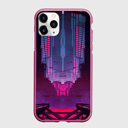 Чехол iPhone 11 Pro матовый Кибер город, цвет: 3D-малиновый
