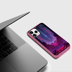 Чехол iPhone 11 Pro матовый Кибер город, цвет: 3D-малиновый — фото 2