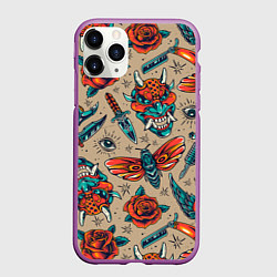 Чехол iPhone 11 Pro матовый Tattoo art, цвет: 3D-фиолетовый