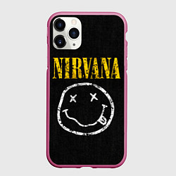 Чехол iPhone 11 Pro матовый Джинсовка с nirvana, цвет: 3D-малиновый
