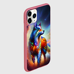 Чехол iPhone 11 Pro матовый Космический красочный волк, цвет: 3D-малиновый — фото 2