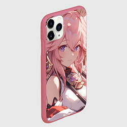 Чехол iPhone 11 Pro матовый Genshin Impact Яэ Miko smile, цвет: 3D-малиновый — фото 2