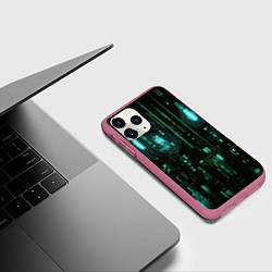 Чехол iPhone 11 Pro матовый Киберпанк светящиеся голубые элементы, цвет: 3D-малиновый — фото 2