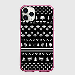 Чехол iPhone 11 Pro матовый Ведьмак текстура гейм, цвет: 3D-малиновый