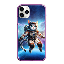 Чехол iPhone 11 Pro матовый Кот космонавт в космосе, цвет: 3D-фиолетовый