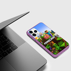 Чехол iPhone 11 Pro матовый Minecraft pixel world, цвет: 3D-фиолетовый — фото 2