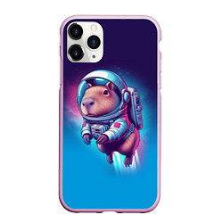 Чехол iPhone 11 Pro матовый Капибара бравый космонавт - нейросеть, цвет: 3D-розовый