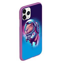 Чехол iPhone 11 Pro матовый Капибара бравый космонавт - нейросеть, цвет: 3D-фиолетовый — фото 2
