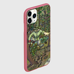 Чехол iPhone 11 Pro матовый Леший-озорник в лесу, цвет: 3D-малиновый — фото 2
