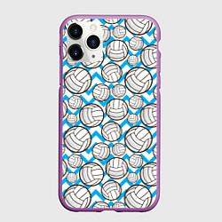 Чехол iPhone 11 Pro матовый Мячи волейбольные паттерн, цвет: 3D-фиолетовый