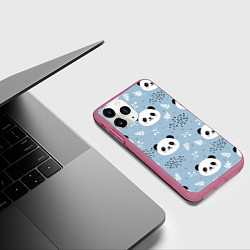 Чехол iPhone 11 Pro матовый Панды и цветочки, цвет: 3D-малиновый — фото 2