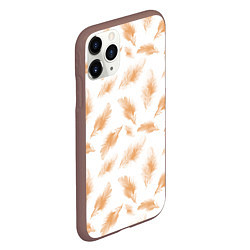 Чехол iPhone 11 Pro матовый Бежевые перья на белом фоне, цвет: 3D-коричневый — фото 2