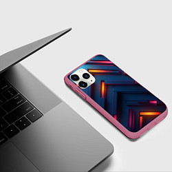 Чехол iPhone 11 Pro матовый Неоновый узор стальные раскалённые пластины, цвет: 3D-малиновый — фото 2