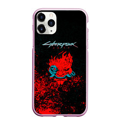 Чехол iPhone 11 Pro матовый Cyberpunk 2077 брызги красок, цвет: 3D-розовый