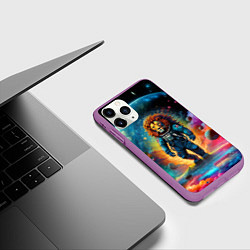 Чехол iPhone 11 Pro матовый Лев космонавт в неоновом космическом пространстве, цвет: 3D-фиолетовый — фото 2