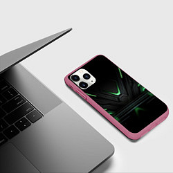 Чехол iPhone 11 Pro матовый Футуристическая абстракция с зеленым неоновым свет, цвет: 3D-малиновый — фото 2