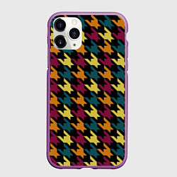 Чехол iPhone 11 Pro матовый Цветной узор гусиные лапки, цвет: 3D-фиолетовый