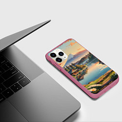 Чехол iPhone 11 Pro матовый Спокойный рассвет над японским горизонтом, цвет: 3D-малиновый — фото 2