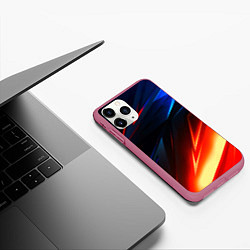 Чехол iPhone 11 Pro матовый Geometry stripes neon steel, цвет: 3D-малиновый — фото 2