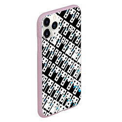 Чехол iPhone 11 Pro матовый Абстрактный узор на чёрном фоне, цвет: 3D-розовый — фото 2