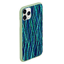 Чехол iPhone 11 Pro матовый Тёмно-синий абстрактный неоновые линии, цвет: 3D-салатовый — фото 2