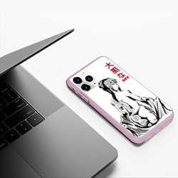 Чехол iPhone 11 Pro матовый Девушка вполоборота в стиле манга с японскими иеро, цвет: 3D-розовый — фото 2
