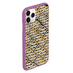 Чехол iPhone 11 Pro матовый Жёлто-белый узор на чёрном фоне, цвет: 3D-фиолетовый — фото 2