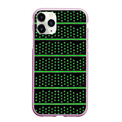 Чехол iPhone 11 Pro матовый Зелёные круги и полосы, цвет: 3D-розовый