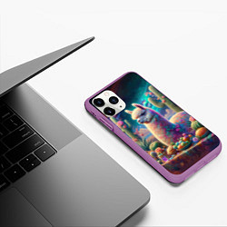 Чехол iPhone 11 Pro матовый Альпака и кактусы на столе, цвет: 3D-фиолетовый — фото 2