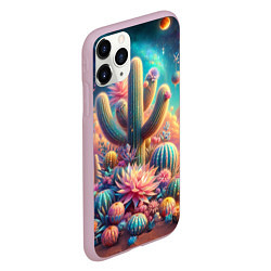 Чехол iPhone 11 Pro матовый Кактусы цветущие под космическим небом, цвет: 3D-розовый — фото 2