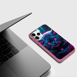 Чехол iPhone 11 Pro матовый Кот киберпанк с розовыми глазами, цвет: 3D-малиновый — фото 2
