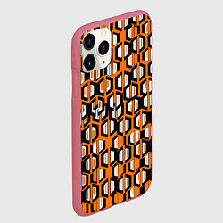 Чехол iPhone 11 Pro матовый Техно узор из шестиугольников оранжевый, цвет: 3D-малиновый — фото 2