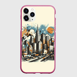 Чехол iPhone 11 Pro матовый Рисунок города с небоскребами, цвет: 3D-малиновый