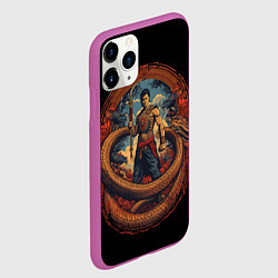 Чехол iPhone 11 Pro матовый Боец Муай-тай и огромный дракон, цвет: 3D-фиолетовый — фото 2